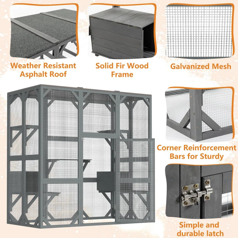 Davorin Extra Large Outdoor Cat Enclosure Indoor/Outdoor Playpen Large Waterproof Wooden Outdoor Cat Cage Playpen with Lock