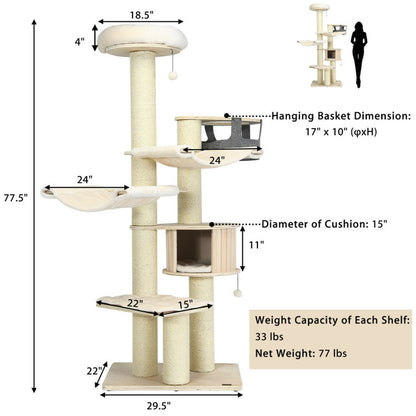 77.5 Inch Cat Tree Condo Multi-Level Kitten Activity Tower with Sisal Posts