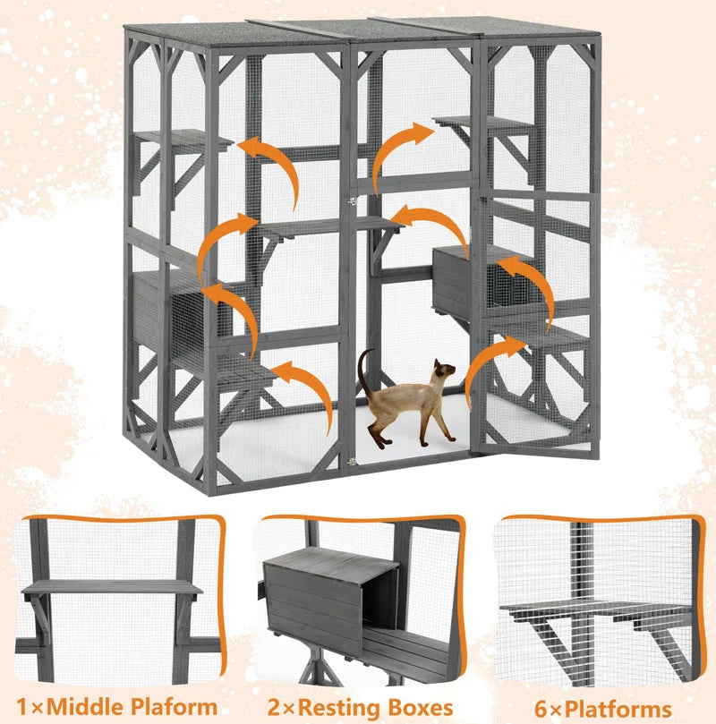 Davorin Extra Large Outdoor Cat Enclosure Indoor/Outdoor Playpen Large Waterproof Wooden Outdoor Cat Cage Playpen with Lock