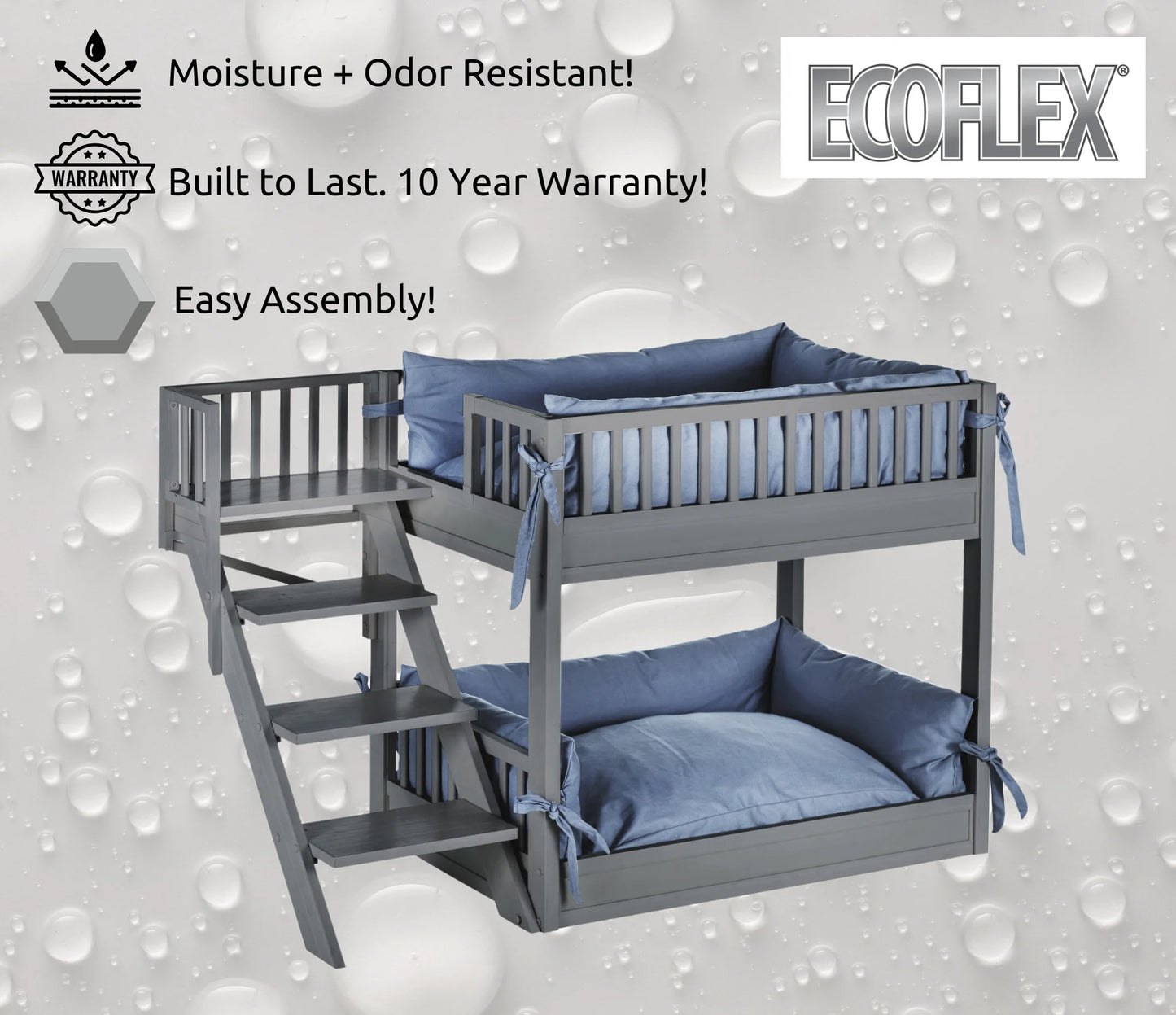 ® ECOFLEX® Dog Bunk Bed with Removable Memory Foam Cushions, Easy Assembly, Wide Stairs for Safe Climbing, Durable Composite, Ideal for Multiple Pets, Accommodates 2 Large or 3+ Small Dogs