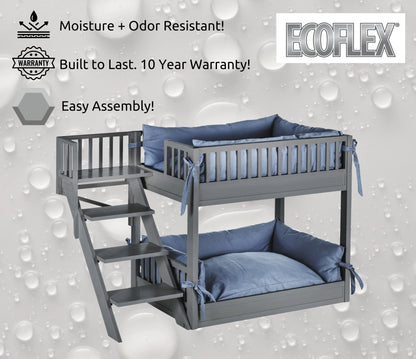 ® ECOFLEX® Dog Bunk Bed with Removable Memory Foam Cushions, Easy Assembly, Wide Stairs for Safe Climbing, Durable Composite, Ideal for Multiple Pets, Accommodates 2 Large or 3+ Small Dogs