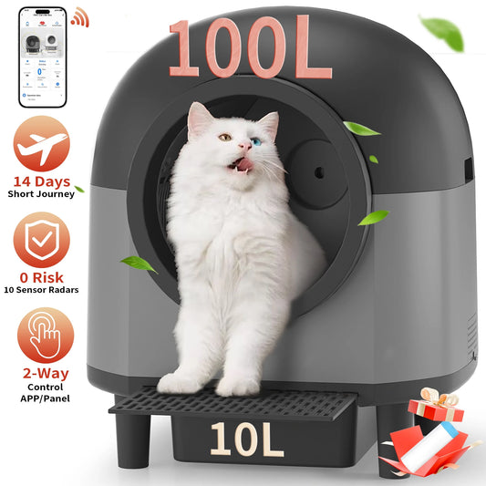 Self Cleaning Cat Litter Box - 100L Large Automatic Litter Box, Multi Cat Can Use, Automatic Cat Litter Box Self Cleaning, Black