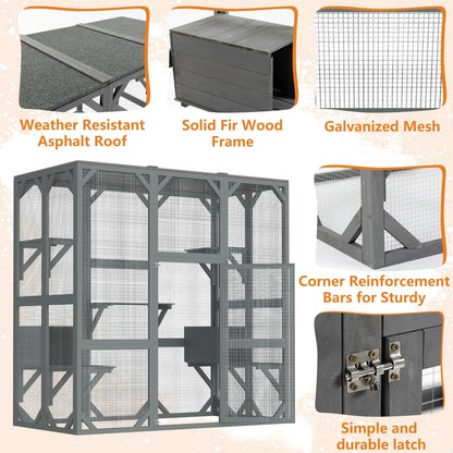Davorin Extra Large Outdoor Cat Enclosure Indoor/Outdoor Playpen Large Waterproof Wooden Outdoor Cat Cage Playpen with Lock
