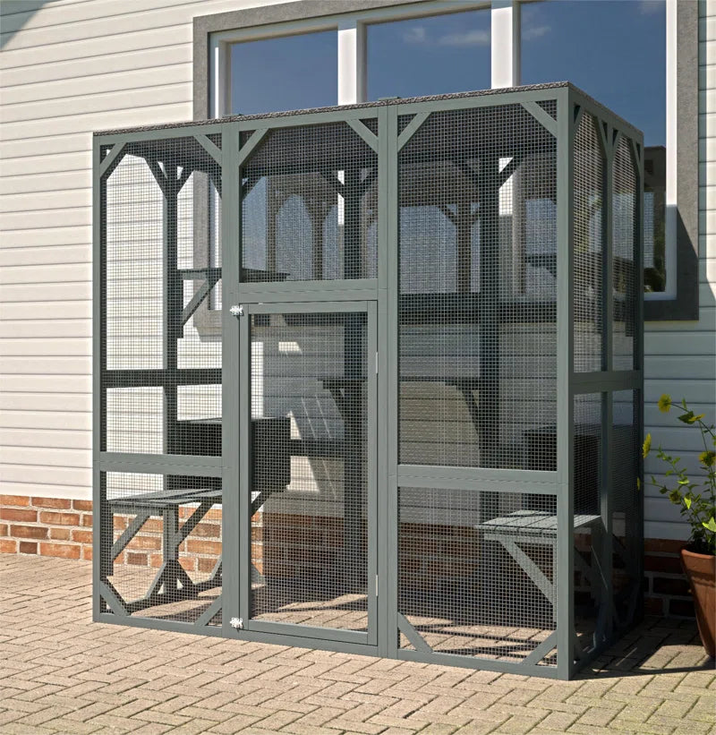 Davorin Extra Large Outdoor Cat Enclosure Indoor/Outdoor Playpen Large Waterproof Wooden Outdoor Cat Cage Playpen with Lock