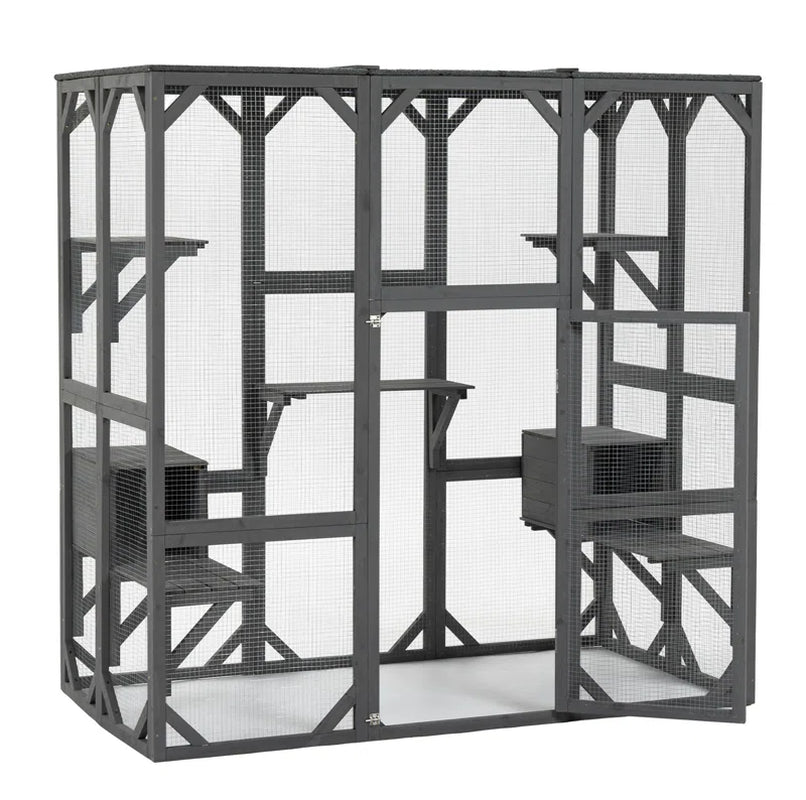 Davorin Extra Large Outdoor Cat Enclosure Indoor/Outdoor Playpen Large Waterproof Wooden Outdoor Cat Cage Playpen with Lock