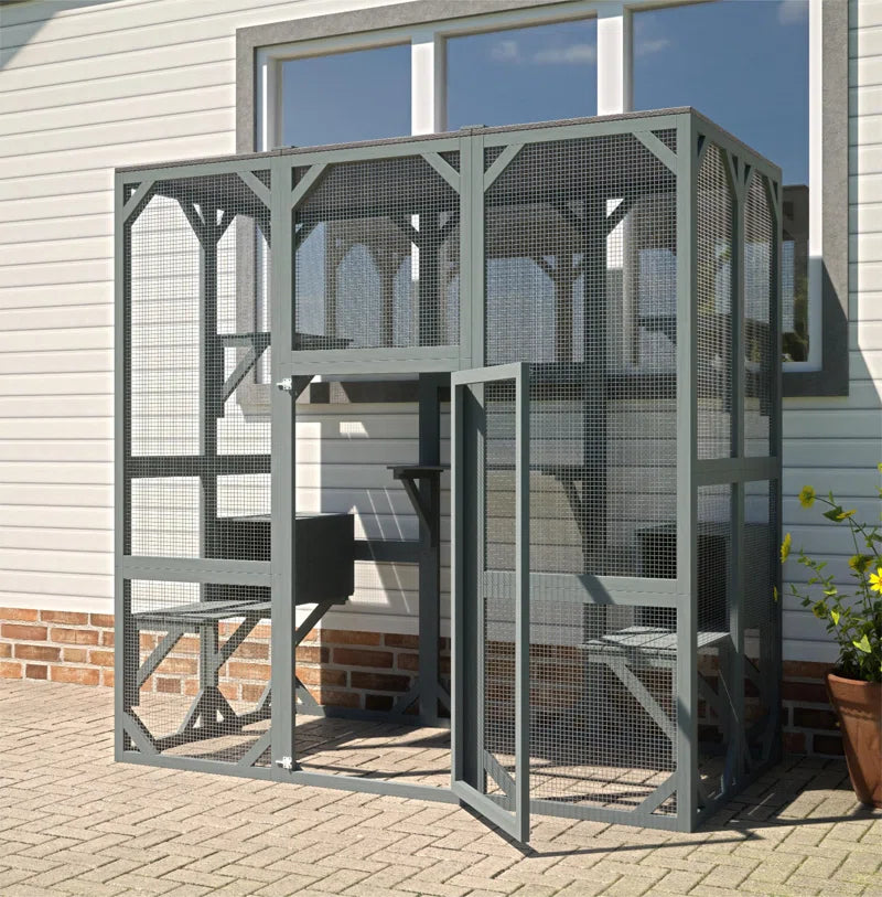 Davorin Extra Large Outdoor Cat Enclosure Indoor/Outdoor Playpen Large Waterproof Wooden Outdoor Cat Cage Playpen with Lock