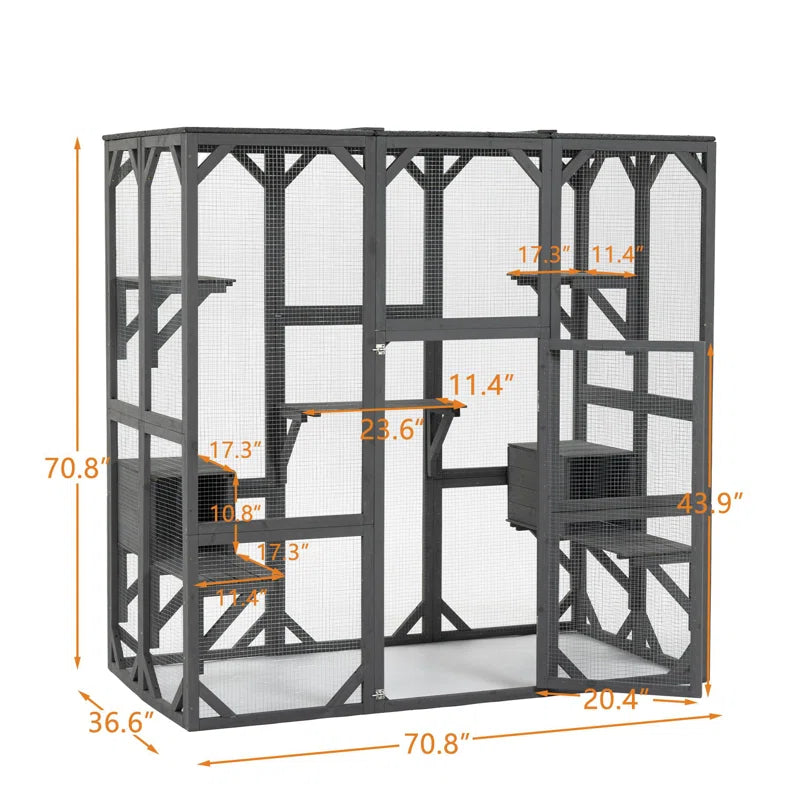 Davorin Extra Large Outdoor Cat Enclosure Indoor/Outdoor Playpen Large Waterproof Wooden Outdoor Cat Cage Playpen with Lock