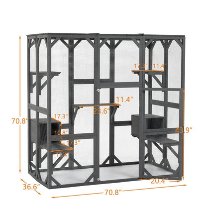 Davorin Extra Large Outdoor Cat Enclosure Indoor/Outdoor Playpen Large Waterproof Wooden Outdoor Cat Cage Playpen with Lock